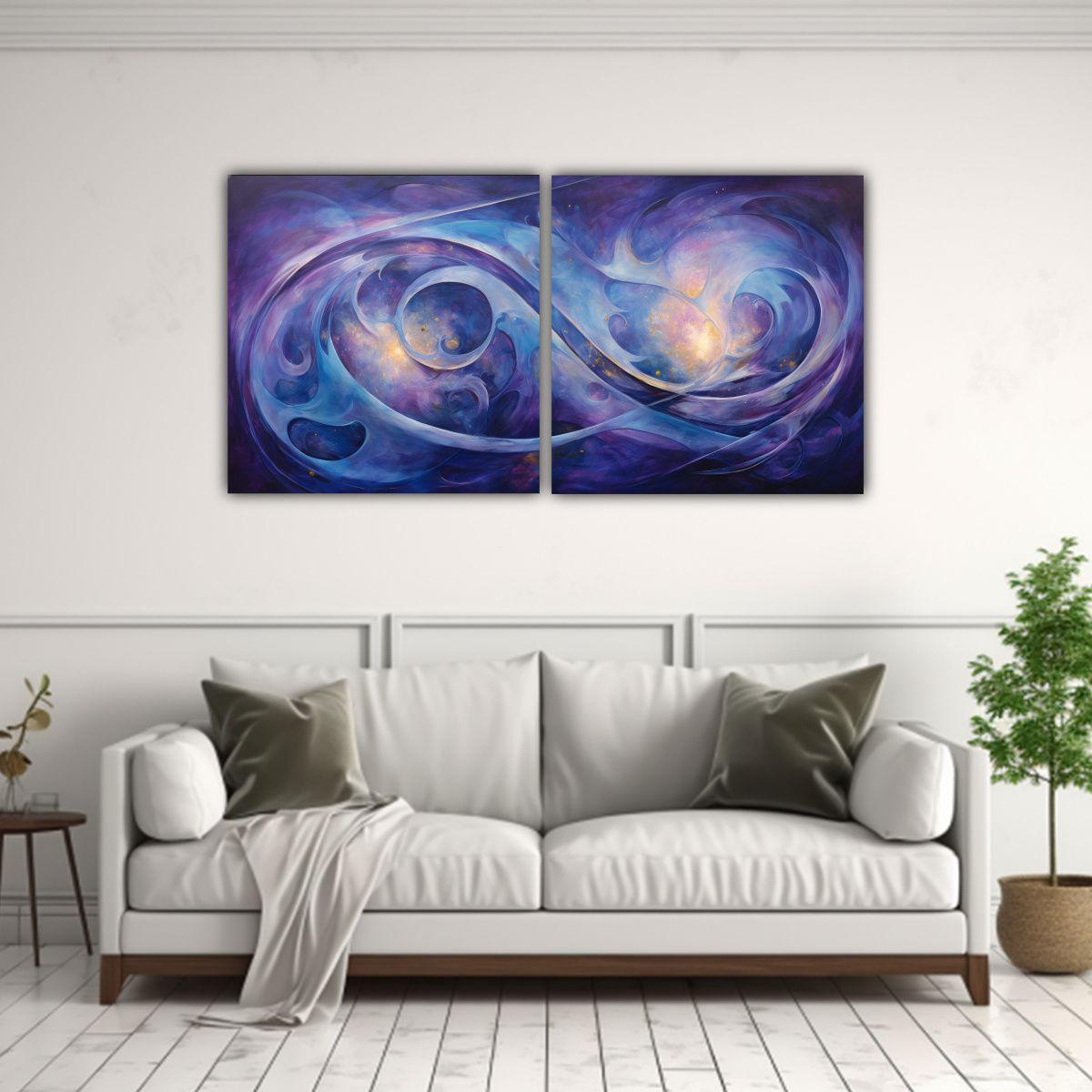 Lienzos Decorativos Abstractos En Azules 100x50 Cm-2