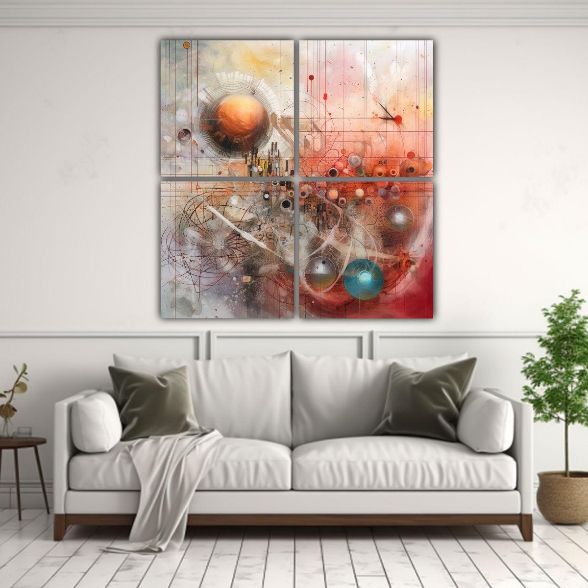 Cuatro Cuadros Finas Lineas Para Oficina: Arte 160x160 Cm-2