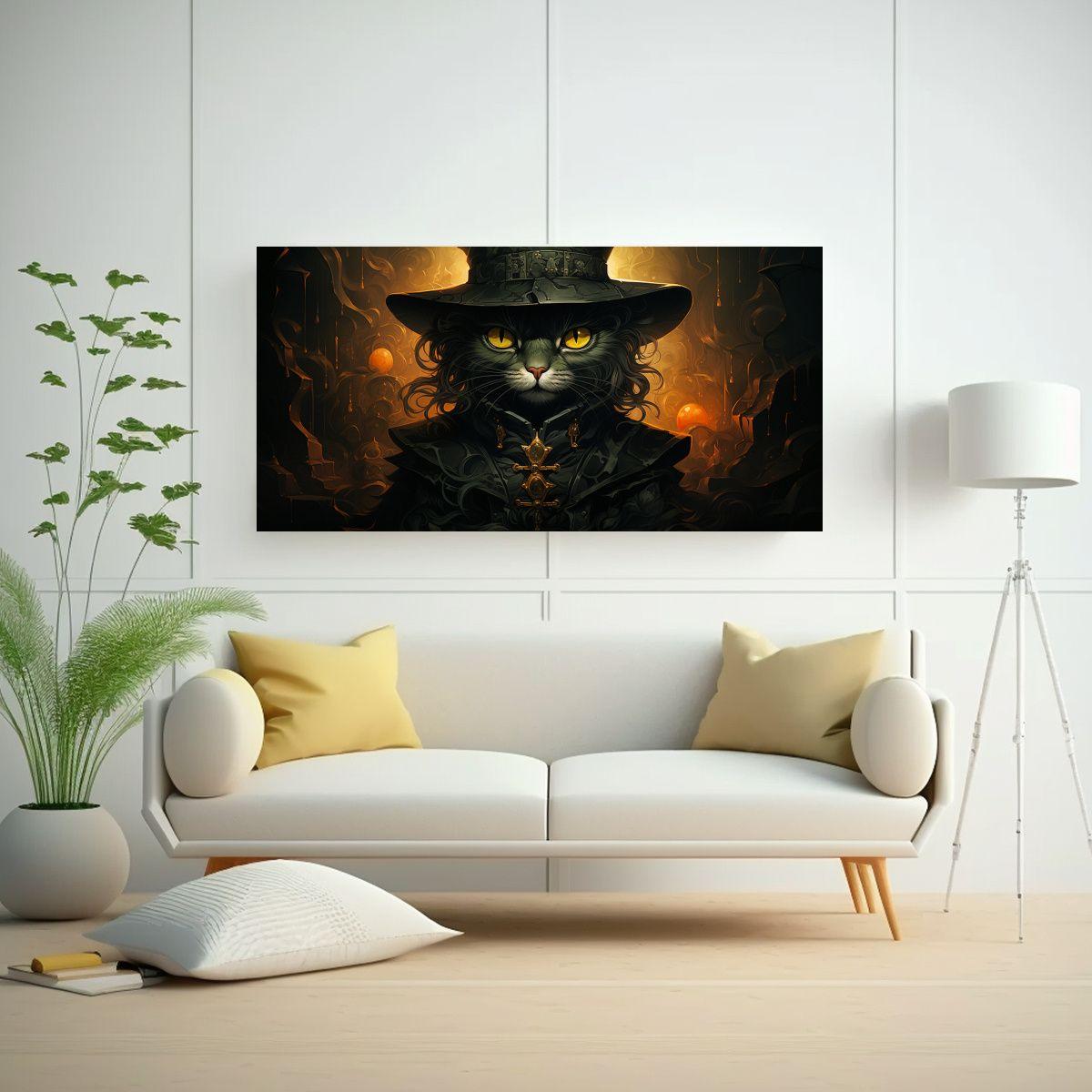 Cuadro Vintage De Gatos Negros Con Ojos Naranjas 100x50 Cm-2
