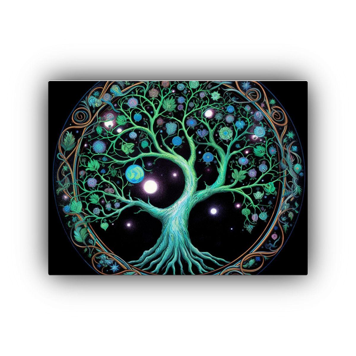 Pintura De árbol De La Vida Inspiradora En Negro Estrellado 60x40cm-0