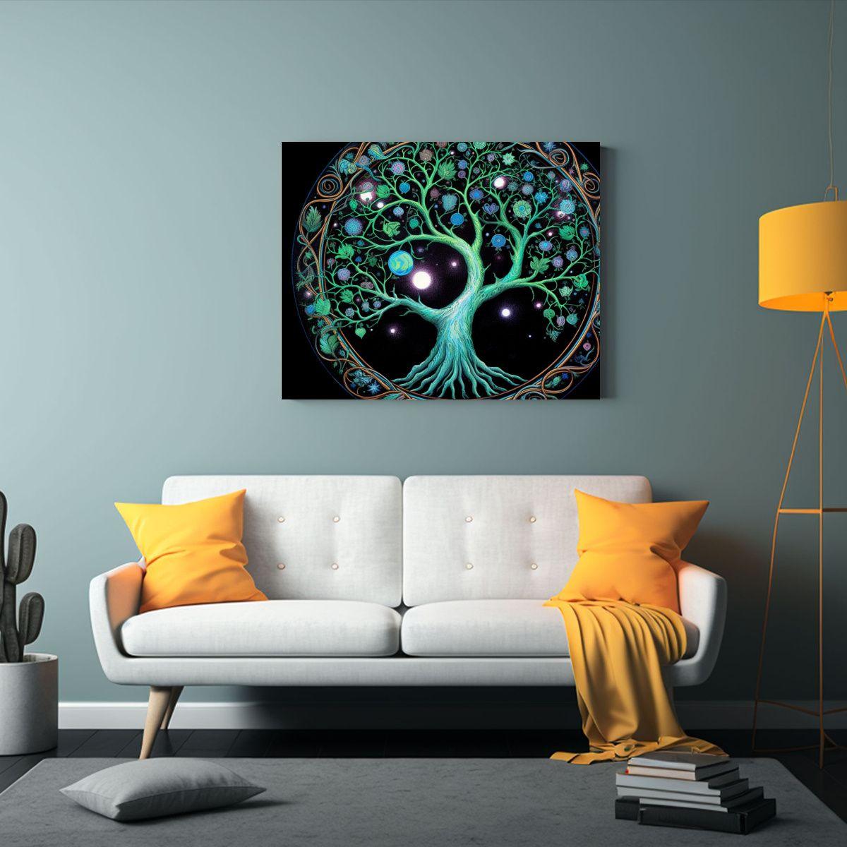 Pintura De árbol De La Vida Inspiradora En Negro Estrellado 60x40cm-2
