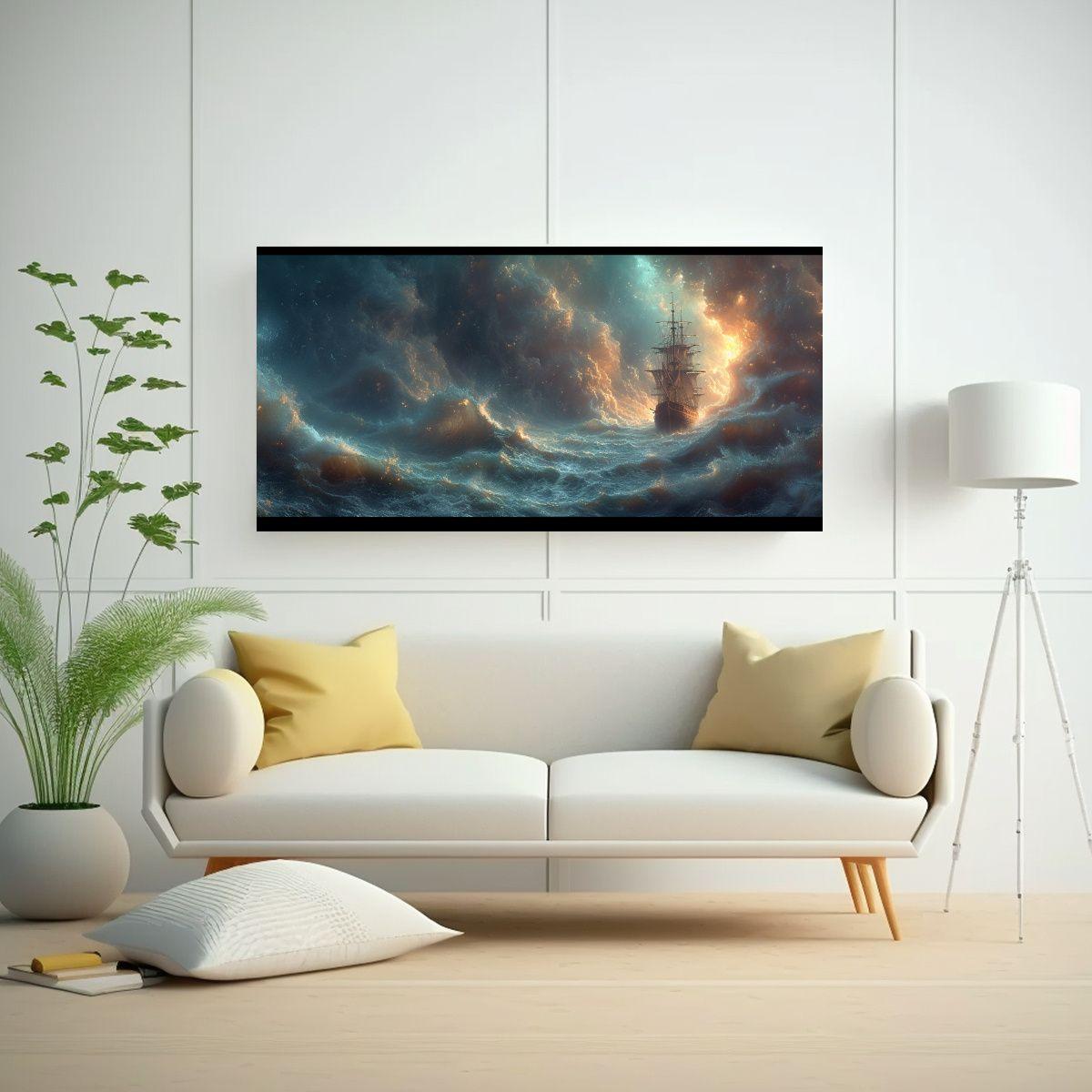 Pinturas En Bastidor: Barcos Luchan Contra Olas 100x50cm-2