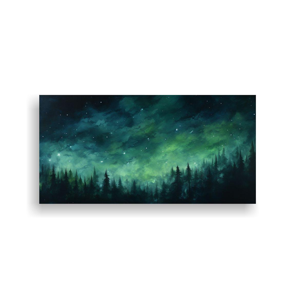 Pintura Abstracta En Verde De Noche En El Cielo 140x70cm-0