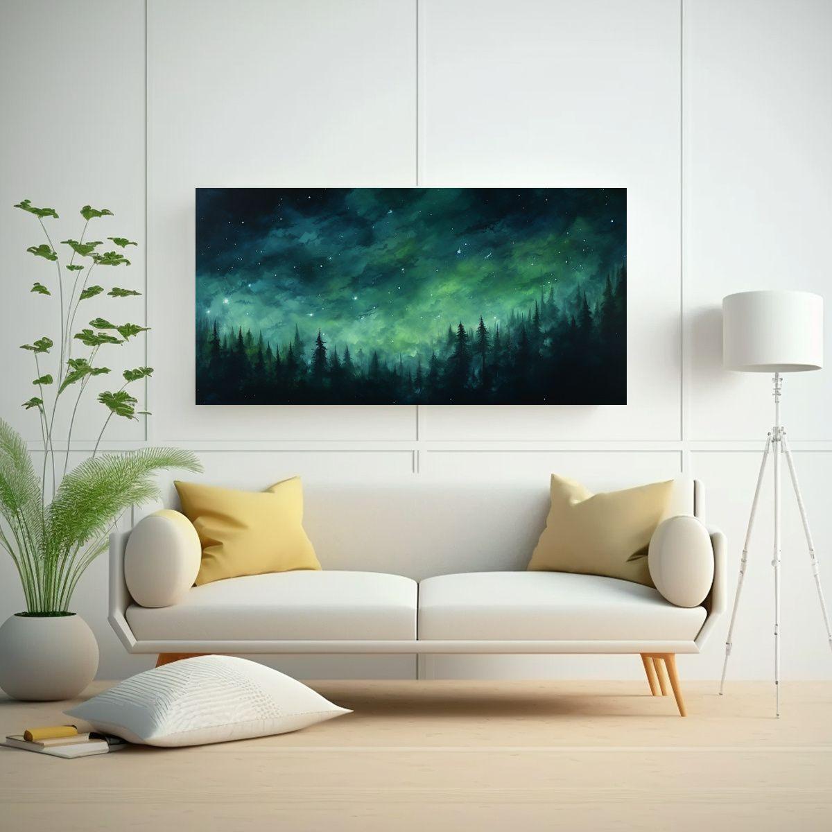 Pintura Abstracta En Verde De Noche En El Cielo 140x70cm-2