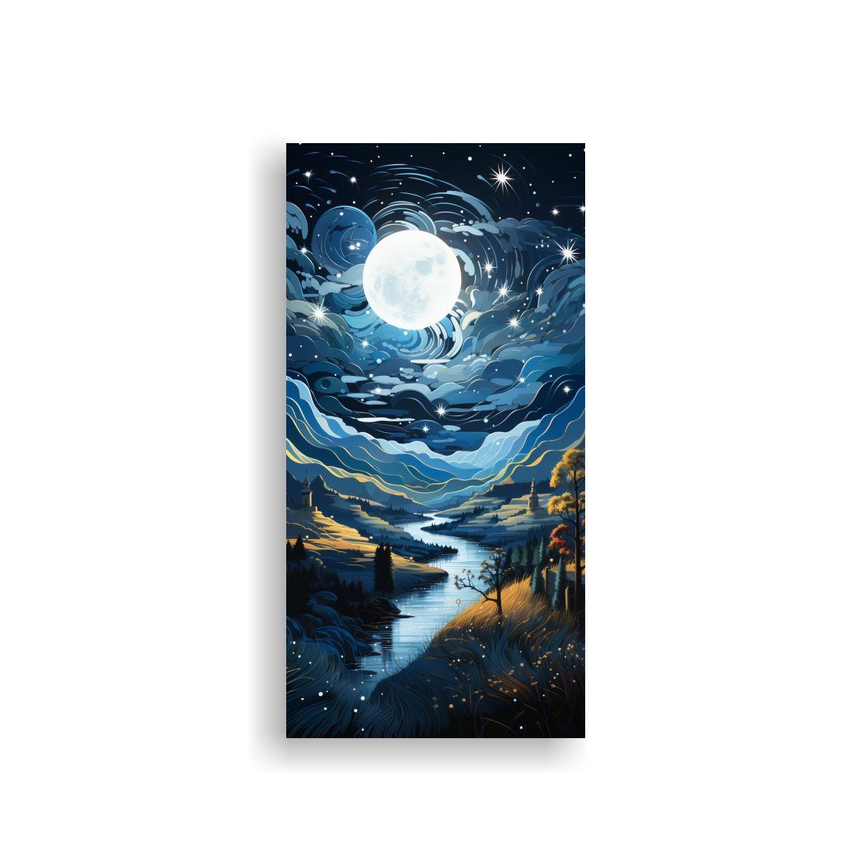 Lienzo De Tela Con Luna Y Montañas En Concepto 50x100cm-0
