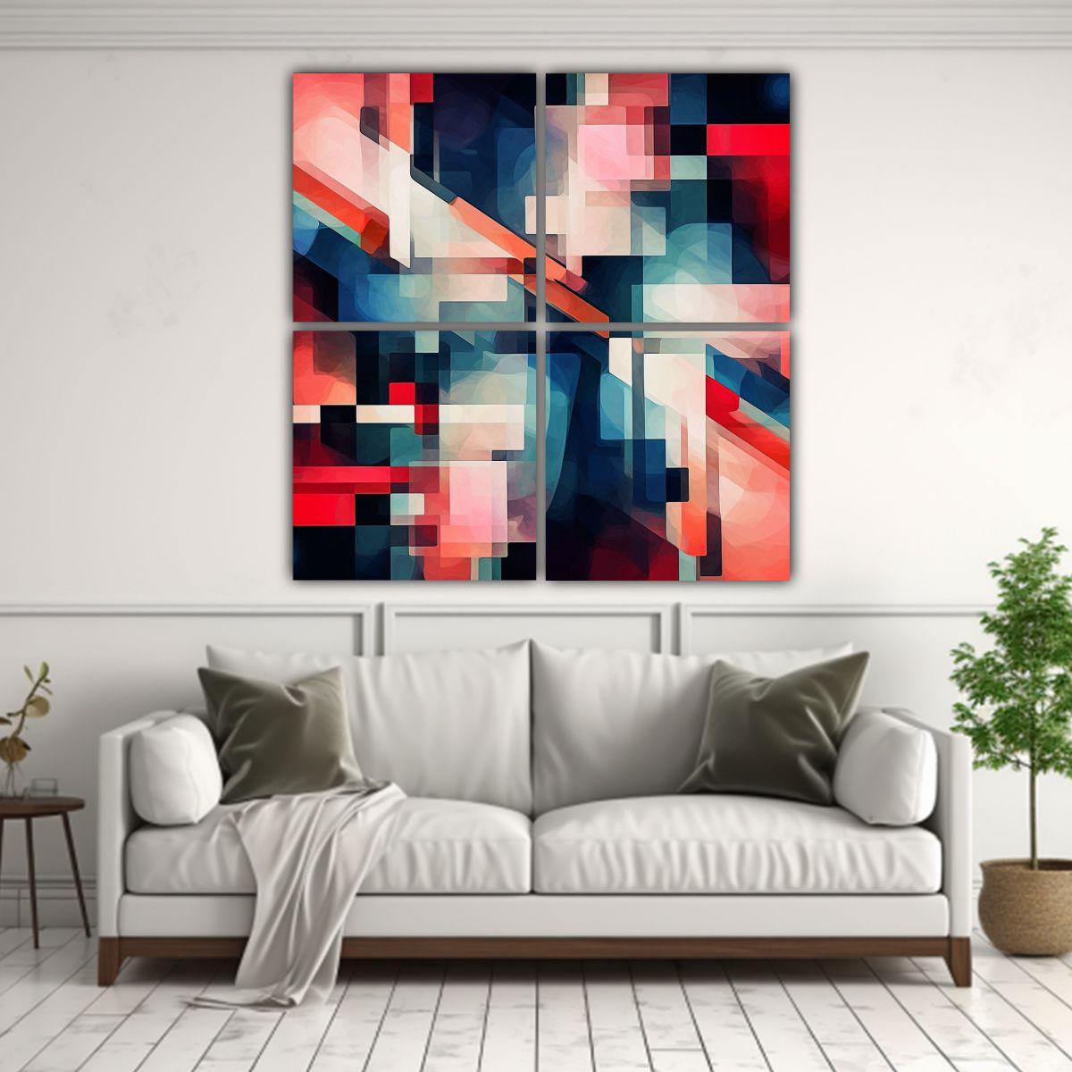 Conjunto De 4 Cuadros De Impacto Visual 1111 Arte 120x120 Cm-2