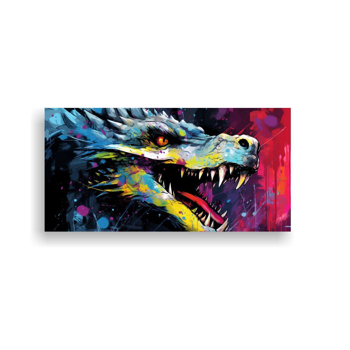 Cuadro Patron Dragon En Colores Vibrantes Y Negro  140x70cm-0