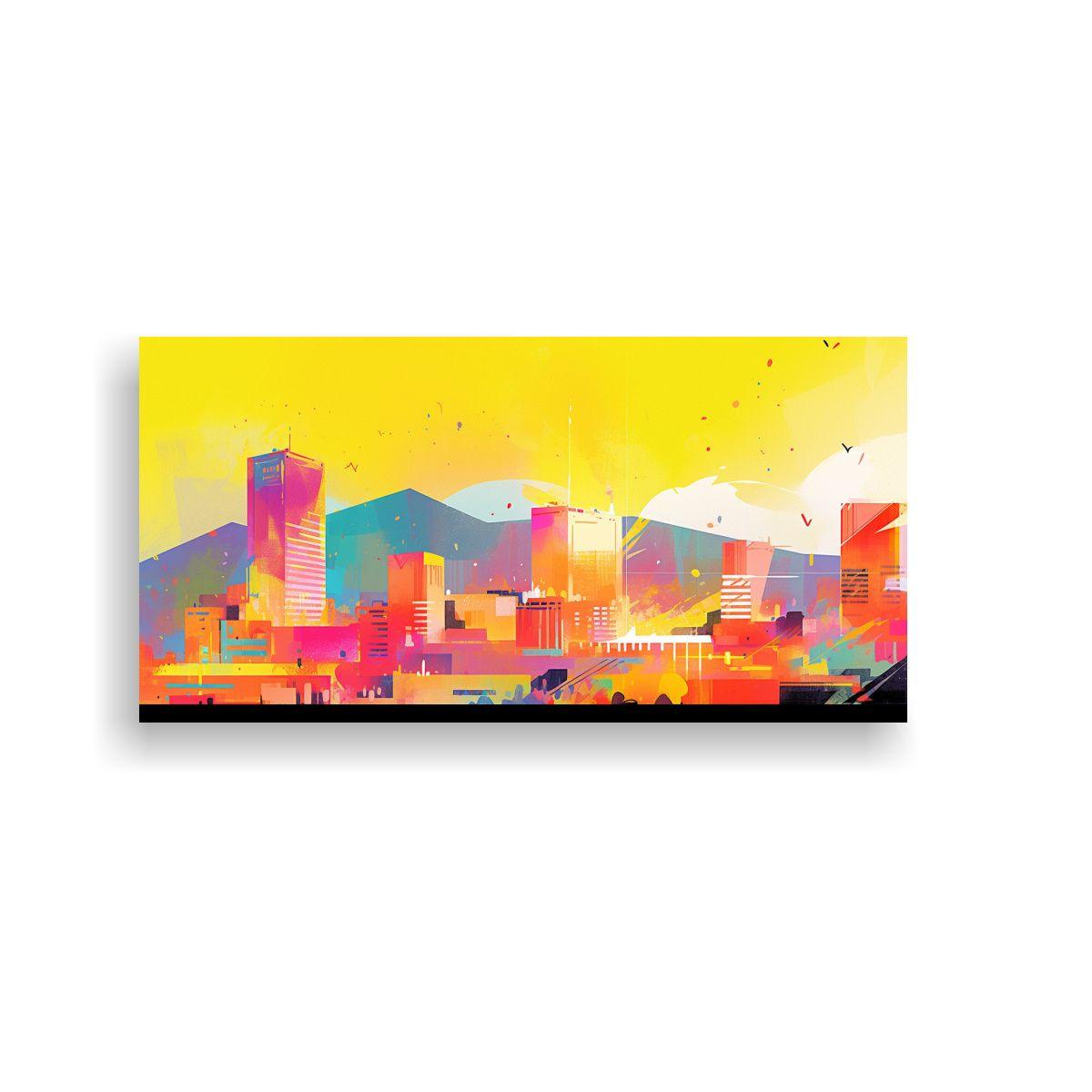 Cuadro A Santiago En Colores Arcoíris Y Amarillo  40x20cm-0