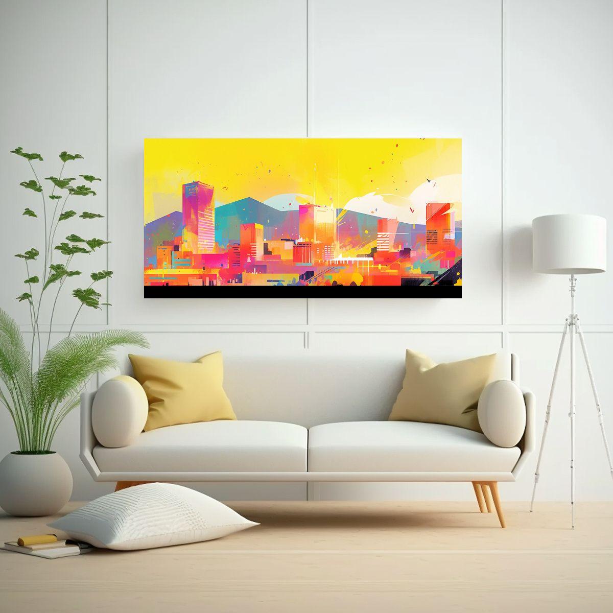 Cuadro A Santiago En Colores Arcoíris Y Amarillo  40x20cm-2