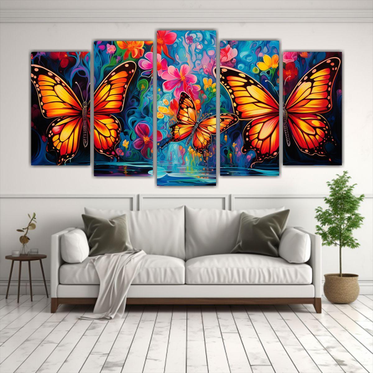 Pinturas Decorativas De Tres Mariposas, Flores Y 200x100 Cm-2