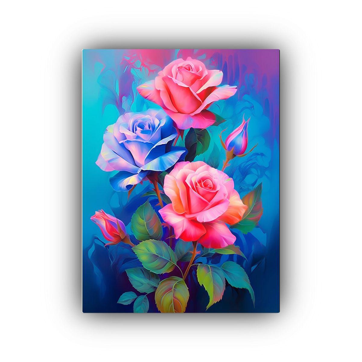 Pintura Rosa Y Azul Sobre Fondo Colorido 40x60cm-0