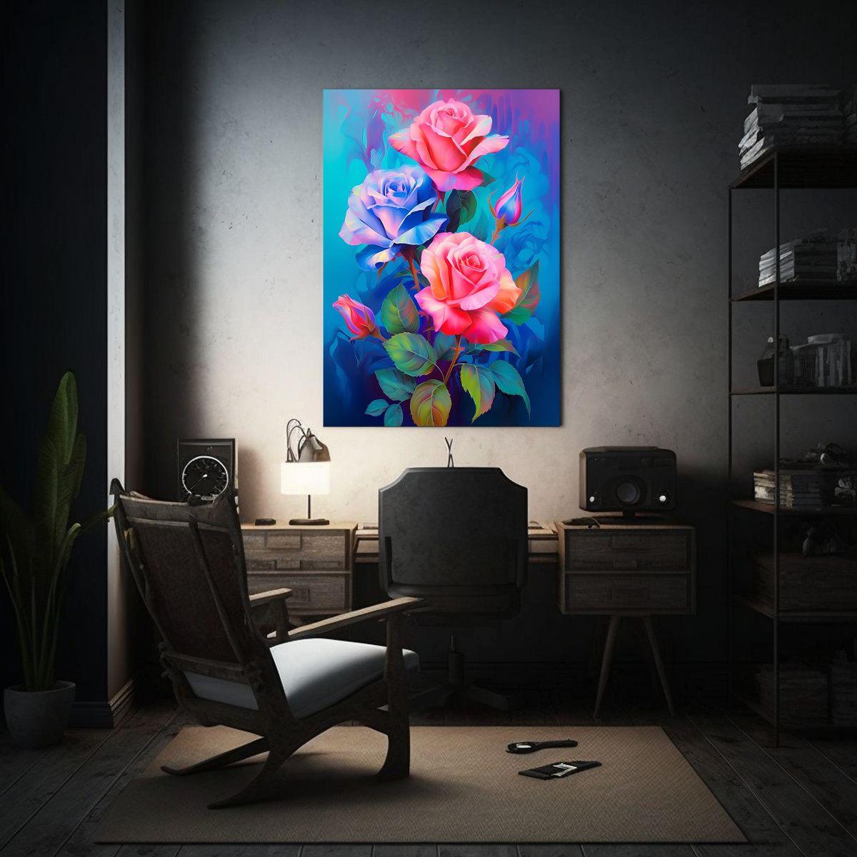 Pintura Rosa Y Azul Sobre Fondo Colorido 40x60cm-2