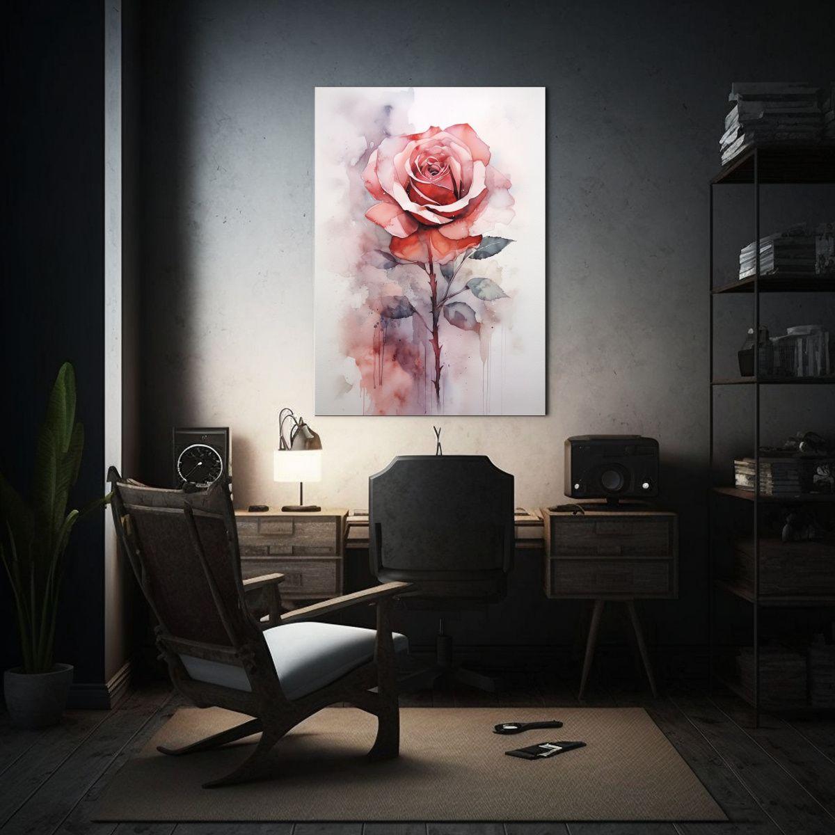 Pintura Mural De Tela En Bastidor De Rosa Acuarela 20x30cm-2