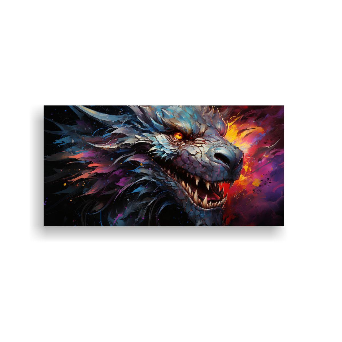 Cuadro Vintage Estético Dragón En Colores 120x60cm-0