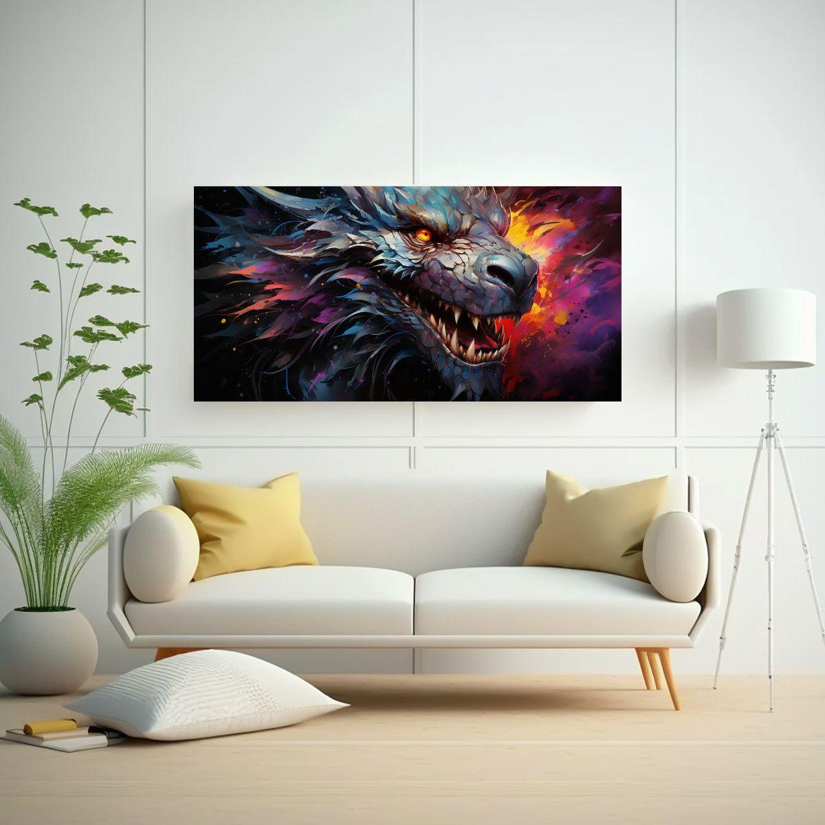 Cuadro Vintage Estético Dragón En Colores 120x60cm-2