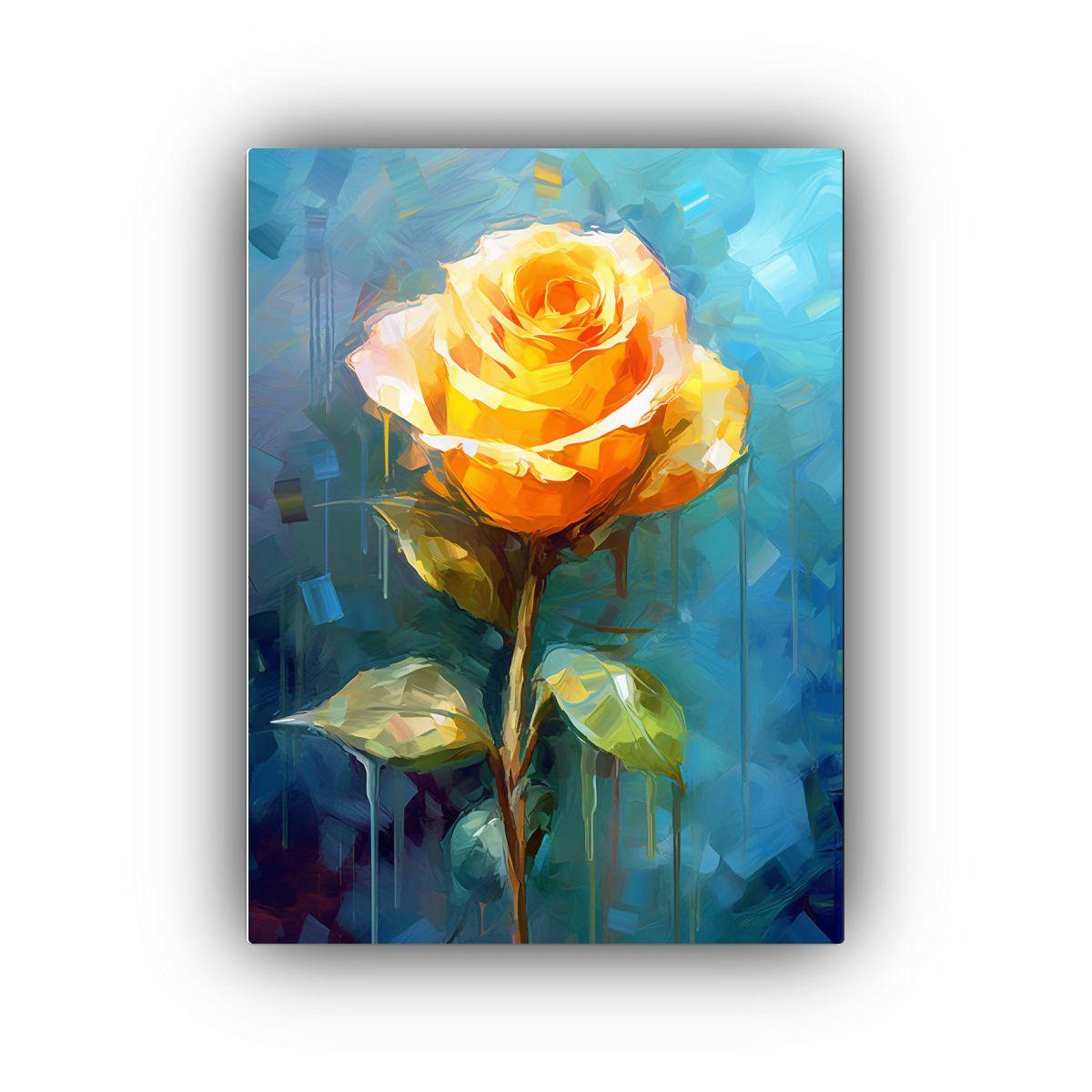 Pintura En Bastidor De Rosa Amarilla Con Fondo 40x60cm-0