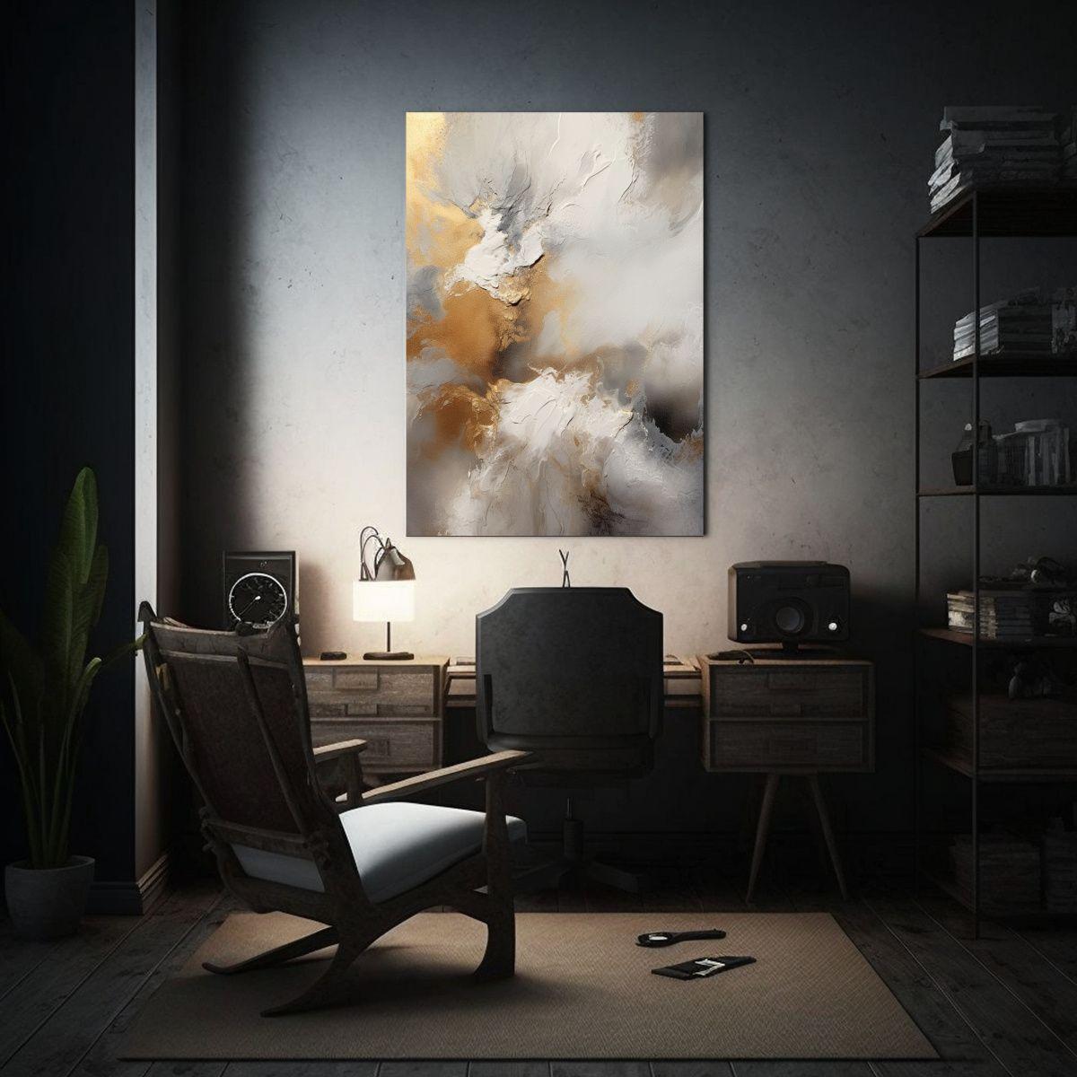 Pintura Abstracta Con Gris, Oro Y Plata En Lienzo 20x30cm-2