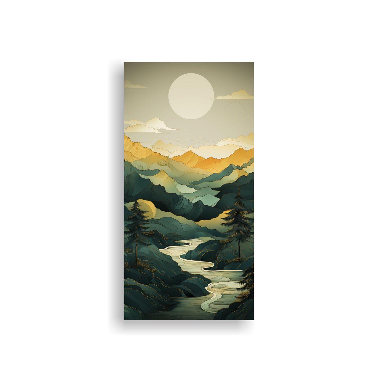 Pintura Minimalista De Montañas En Arte De Pared 30x60cm-0