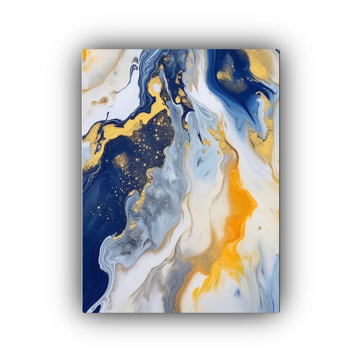 Pintura Abstracta Dorada Y Azul De Thanh Binh 40x50 Cm-0