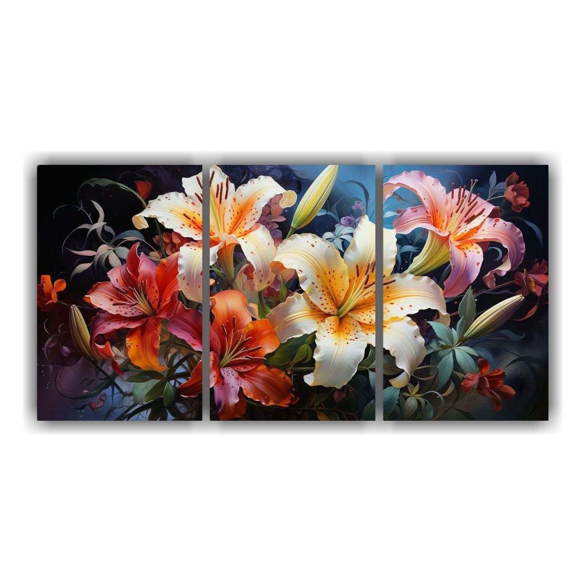 Tríptico Lienzos Dibujo Luminosidad Lirios 180x90 Cm-0