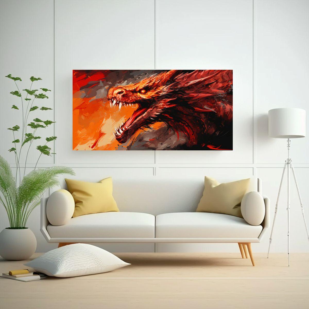 Cuadro Baño: Dragón En Rojo Y Naranja, 100x50cm-2