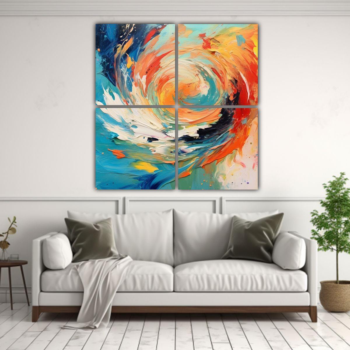 Cuadriptico Abstracto Vibrante Profundidad Visual 160x160 Cm-2