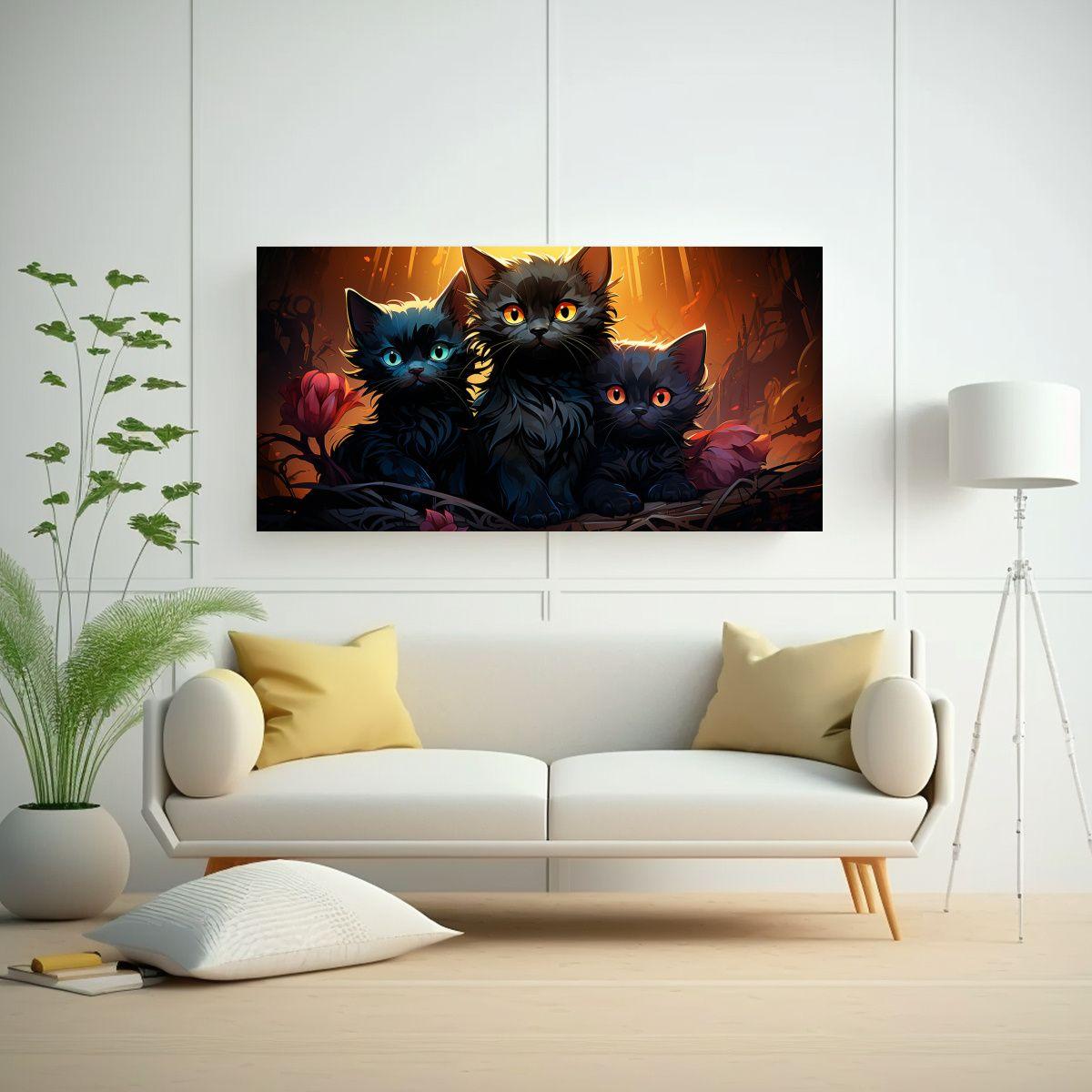 Lienzo Con Gatos Negros En Pila Horizontal 120x60cm-2