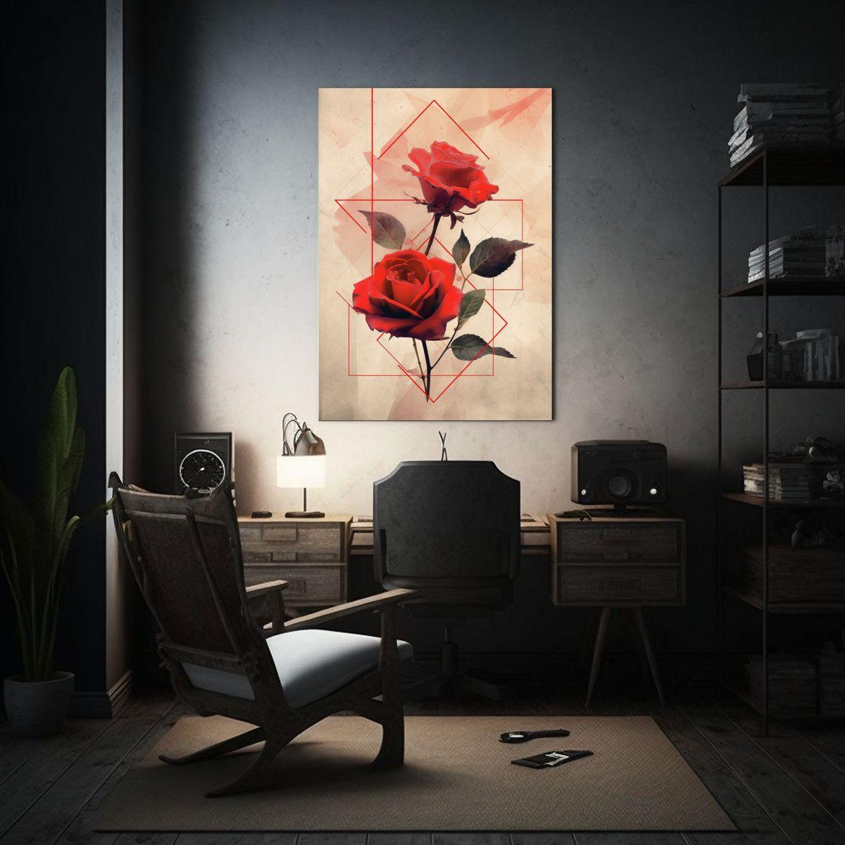 Cuadro Vintage Con Rosas Rojas Y Patrones 50x75cm-2