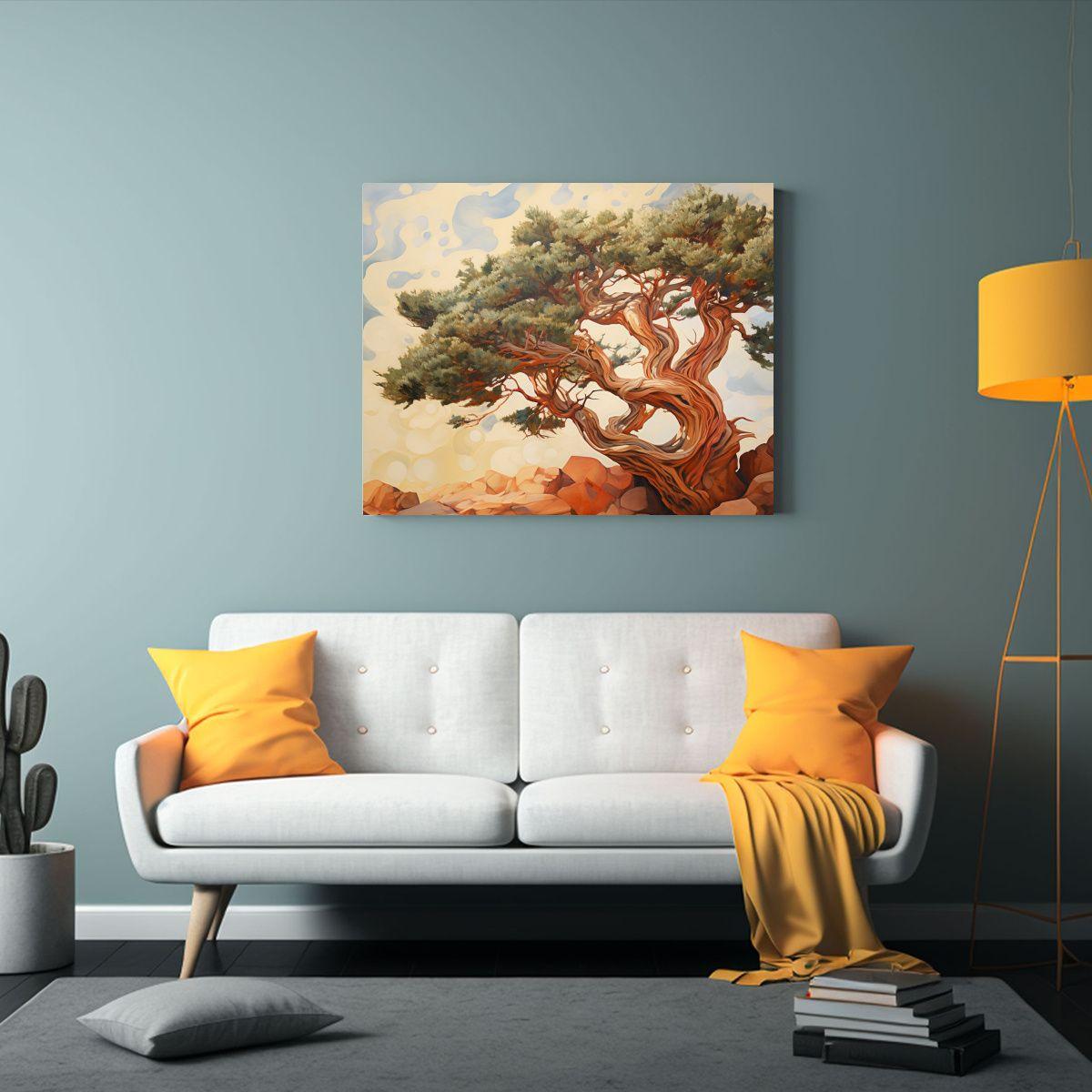 Pintura Abstracta De Un árbol De Enebro En Lienzo De Tela E 30x20cm-2