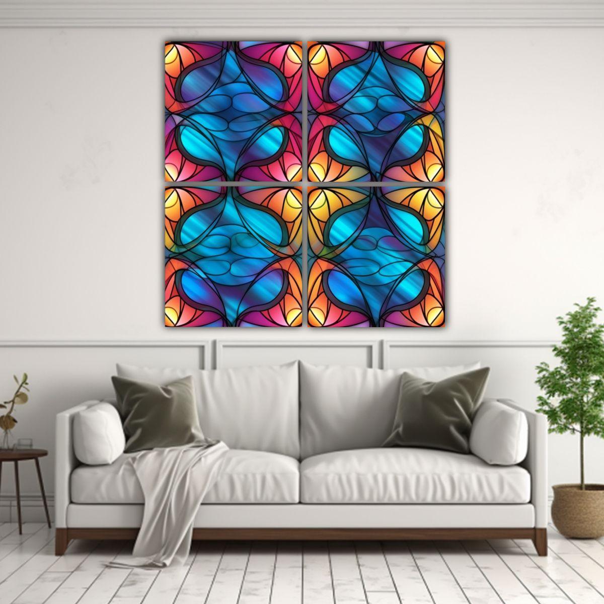 4 Paneles De Lienzo Decorativo De Vidrieras 160x160 Cm-2
