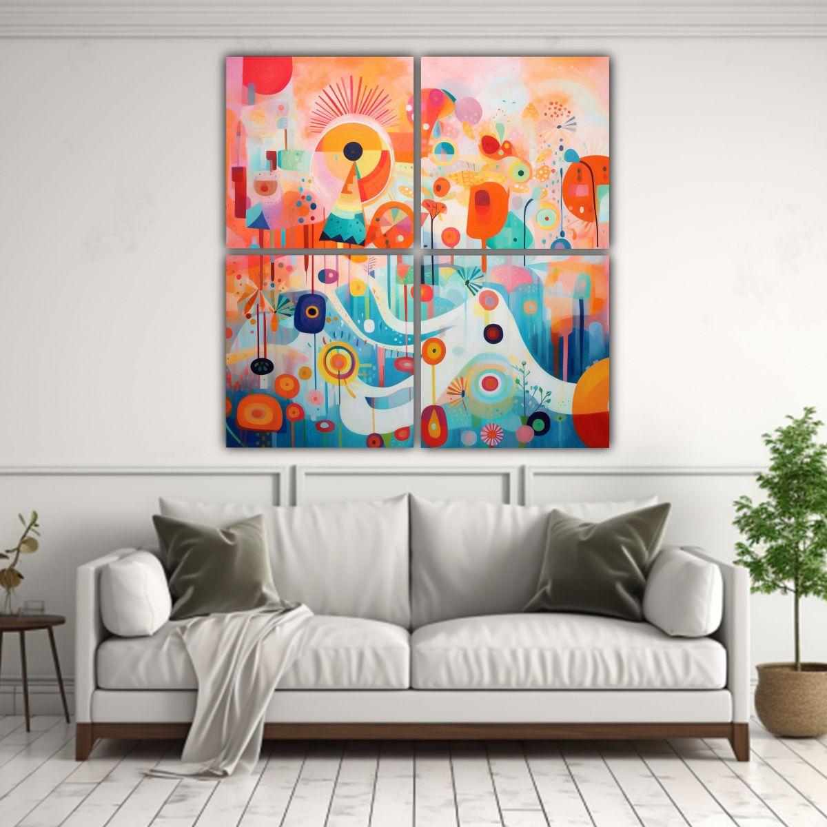 Cuadriptico Arte Abstracto Vibrante Para 200x200 Cm-2