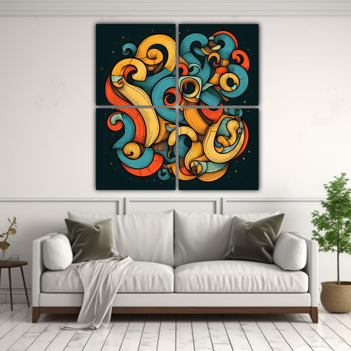 Pinturas Decorativas De Arte Biomórfico 120x120 Cm-2