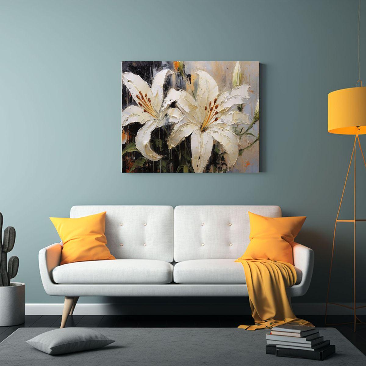 Arte Juvenil De Pared Con Lirios Pintura Vanguardista Al ól 60x40cm-2