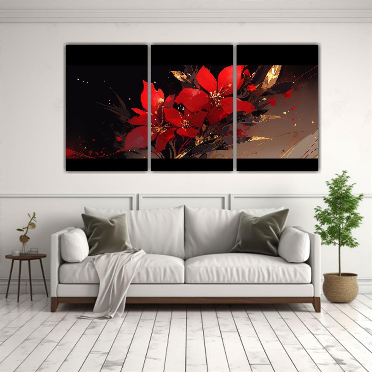 Tres Lienzos Patron Intenso Para Comedor Red AND 150x75 Cm-2