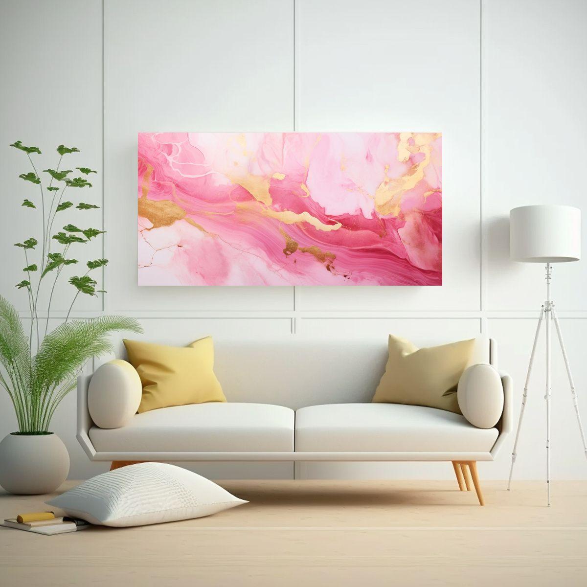 Cuadro Lienzo Decorativo Mármol Rosa Y Dorado 60x30cm-2