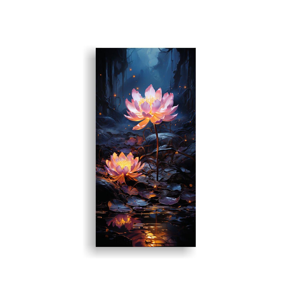 Pintura Lienzo Acuarela Lotus Negro Brillante En 30x60cm-0