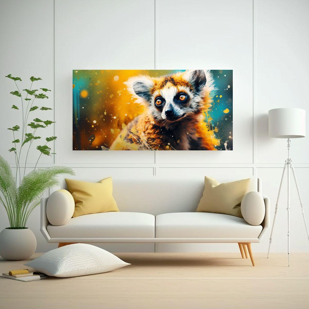 Lienzo Lemur En Acuarela Colorida Movimiento 100x50cm-2