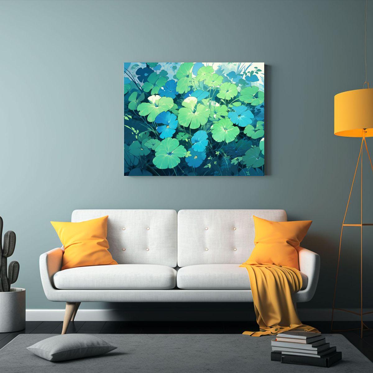 Cuadro En Bastidor Concepto Verde Y Azul Neonoir, Estilo Pin 65x50cm-2