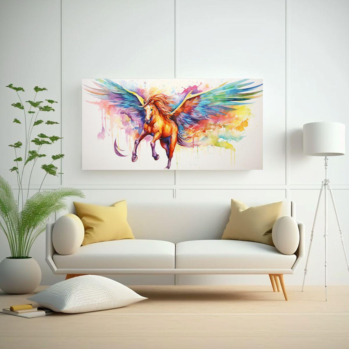 Perspectiva De Un Pegaso En Acuarelas Y Colores 40x20cm-2