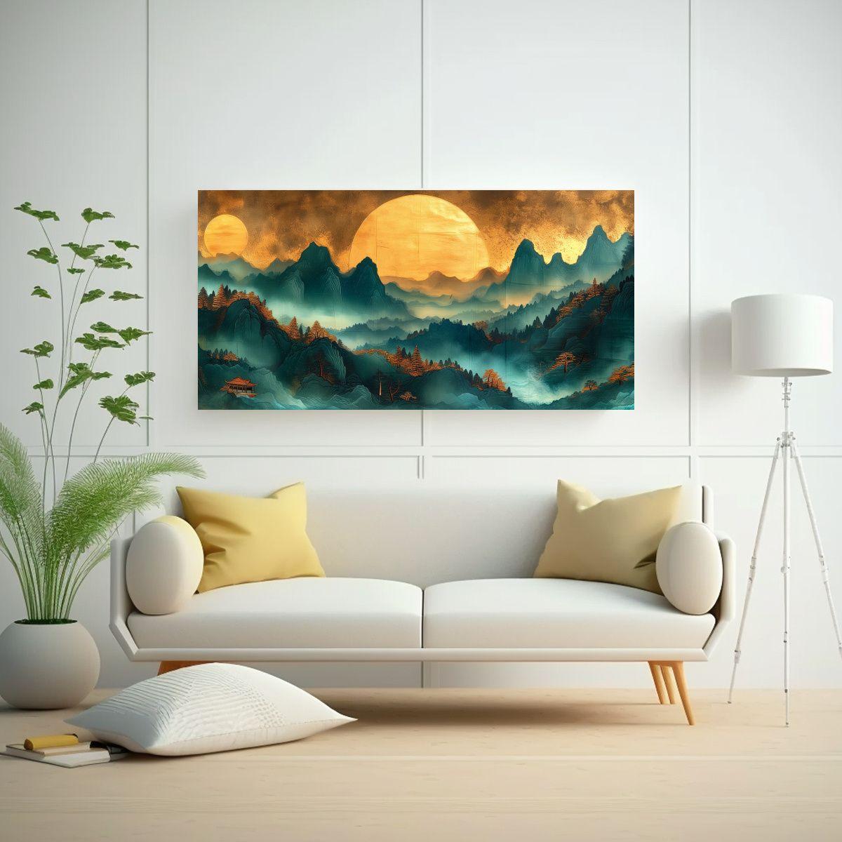 Pinturas Decorativas De Montaña En Tono 140x70cm-2