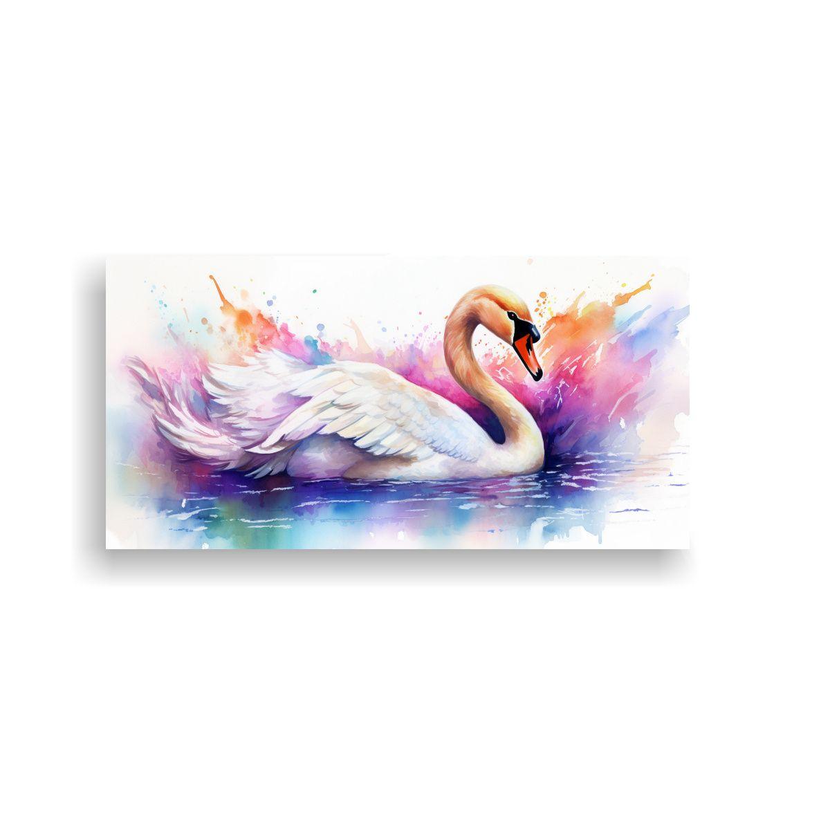 Cuadro Tela Bastidor Madera Cisne Acuarela 100x50cm-0