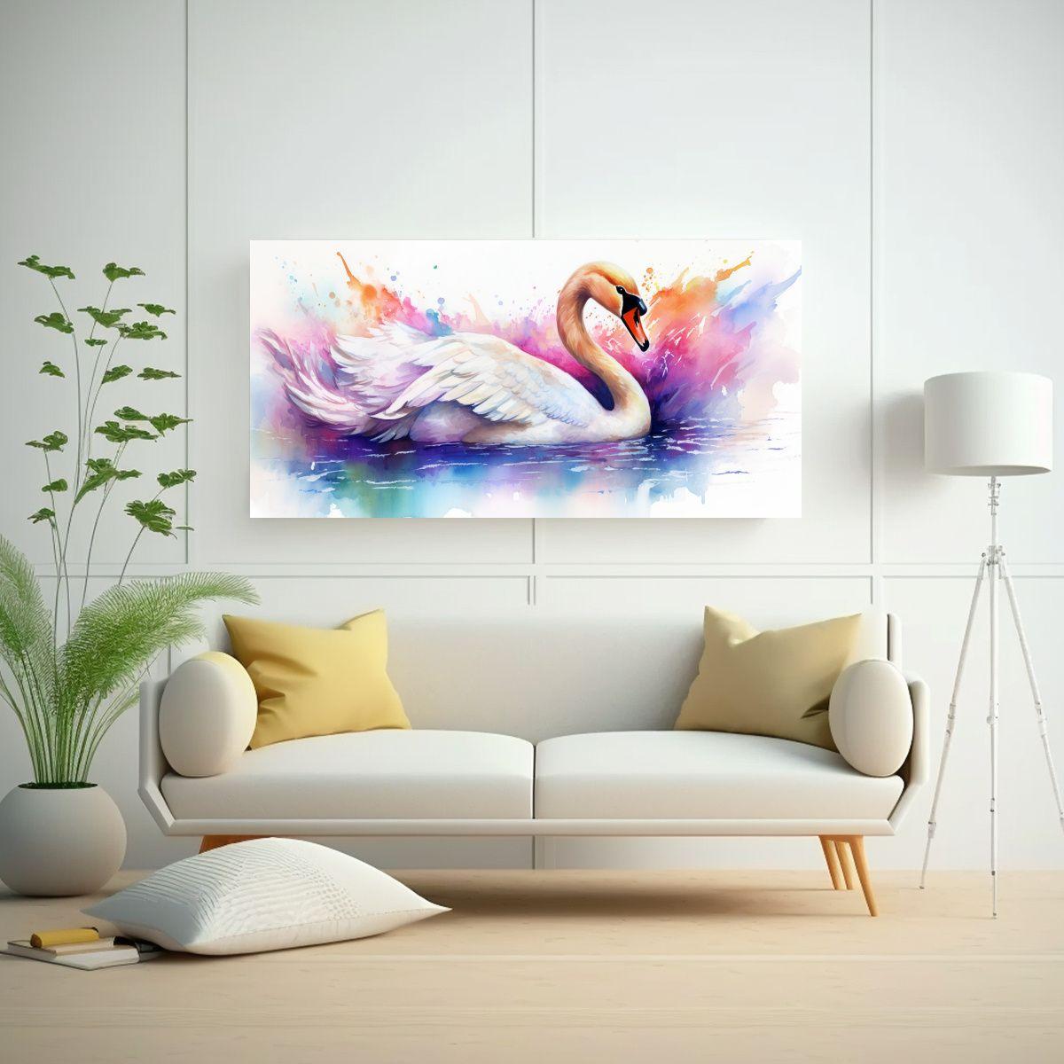 Cuadro Tela Bastidor Madera Cisne Acuarela 100x50cm-2
