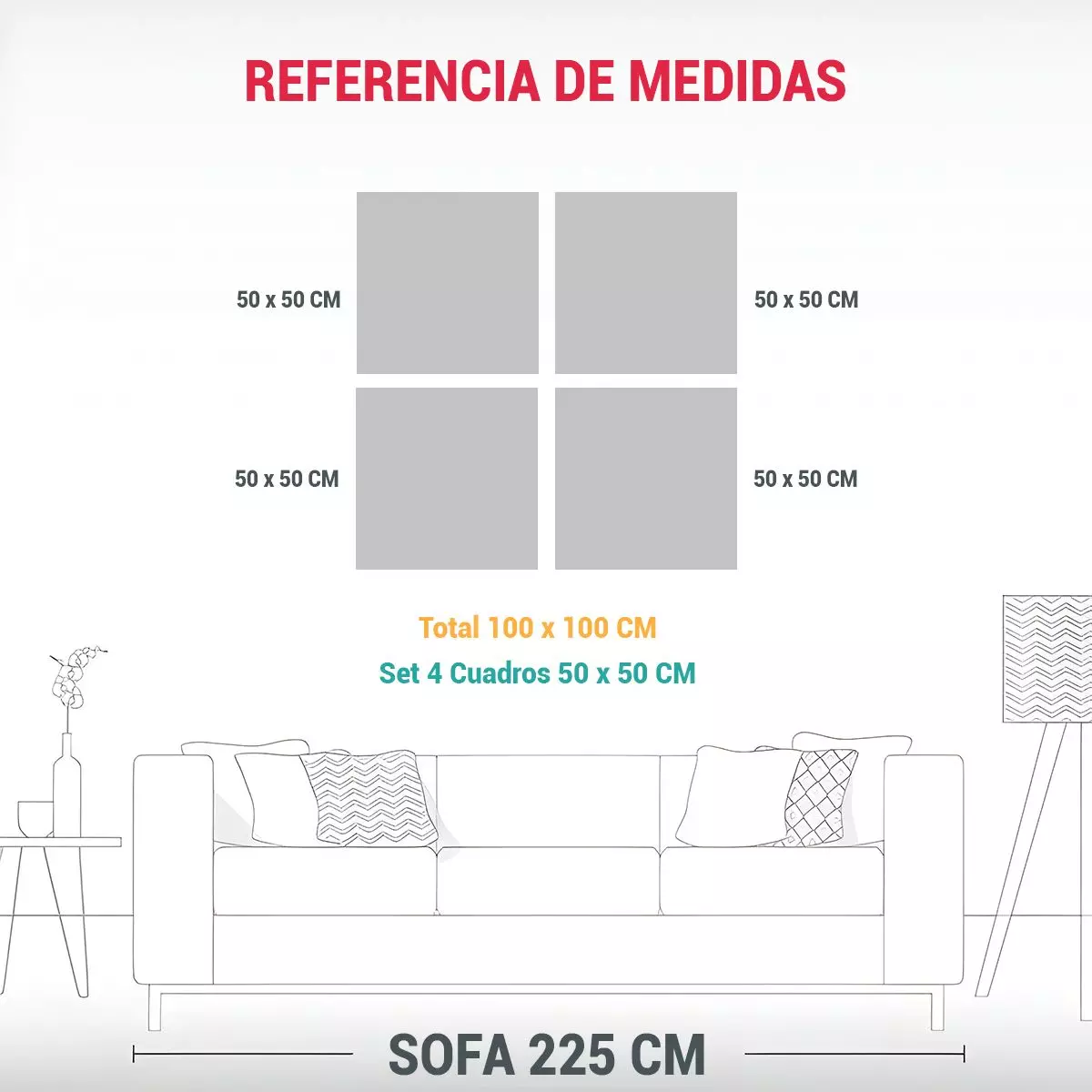 Cuatro Lienzos Alta Calidad Campos Multicapa 100x100 Cm-1