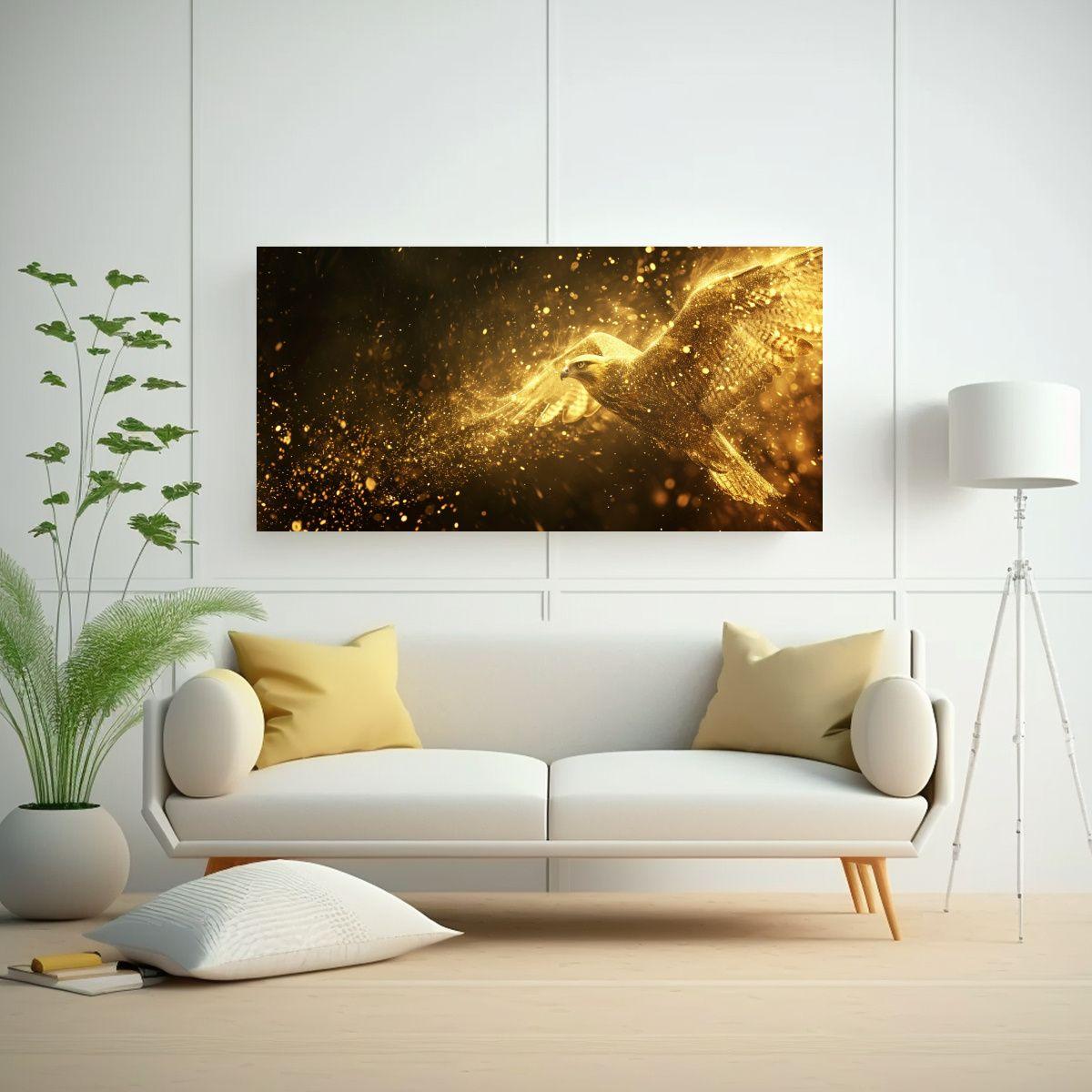 Pintura Decorativa: Halcón Dorado De Partículas 120x60cm-2