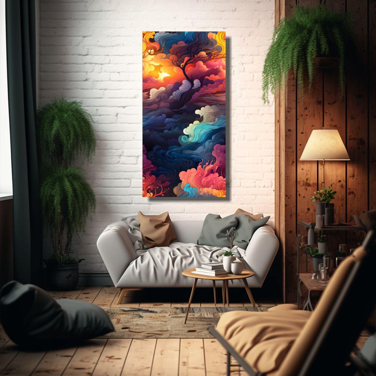 Pintura Abstracta Con Textura Colores Vibrantes 30x60cm-2