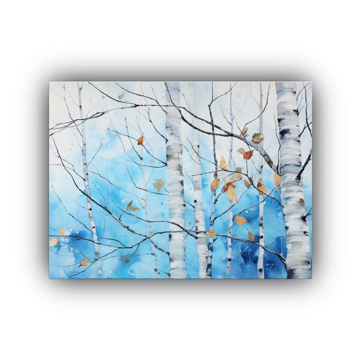 Pintura Abstracta De Un árbol De Abedul En Tonos Azules. 60x40cm-0