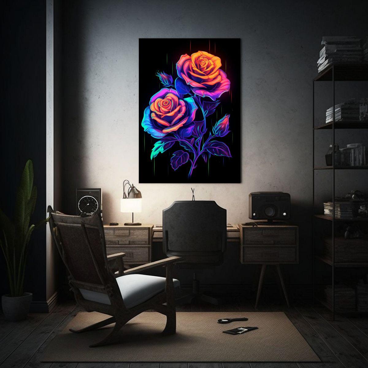 Cuadro Impresionante Con Rosas De Neón En Lienzo 20x30cm-2