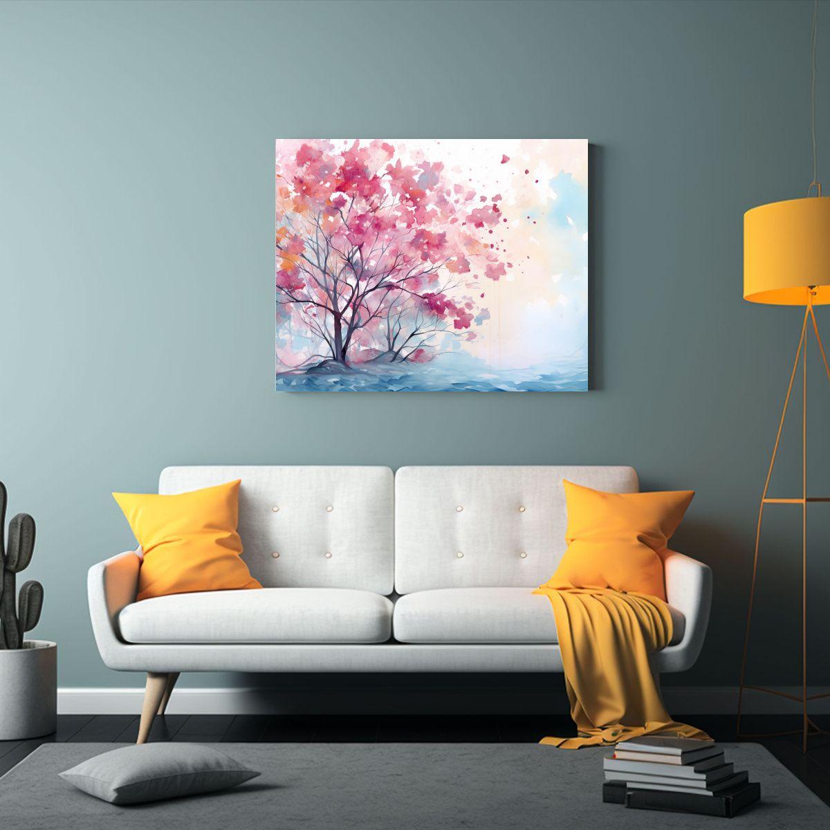 Pintura Abstracta De árboles De Arce Rosa Y Azul 30x20cm-2