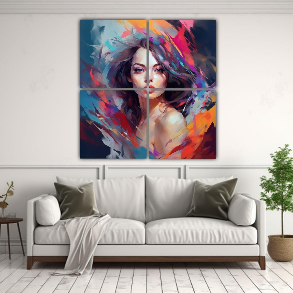 Cuadro Abstracto De Mujer Joven Hermosa, Arte De 80x80 Cm-2