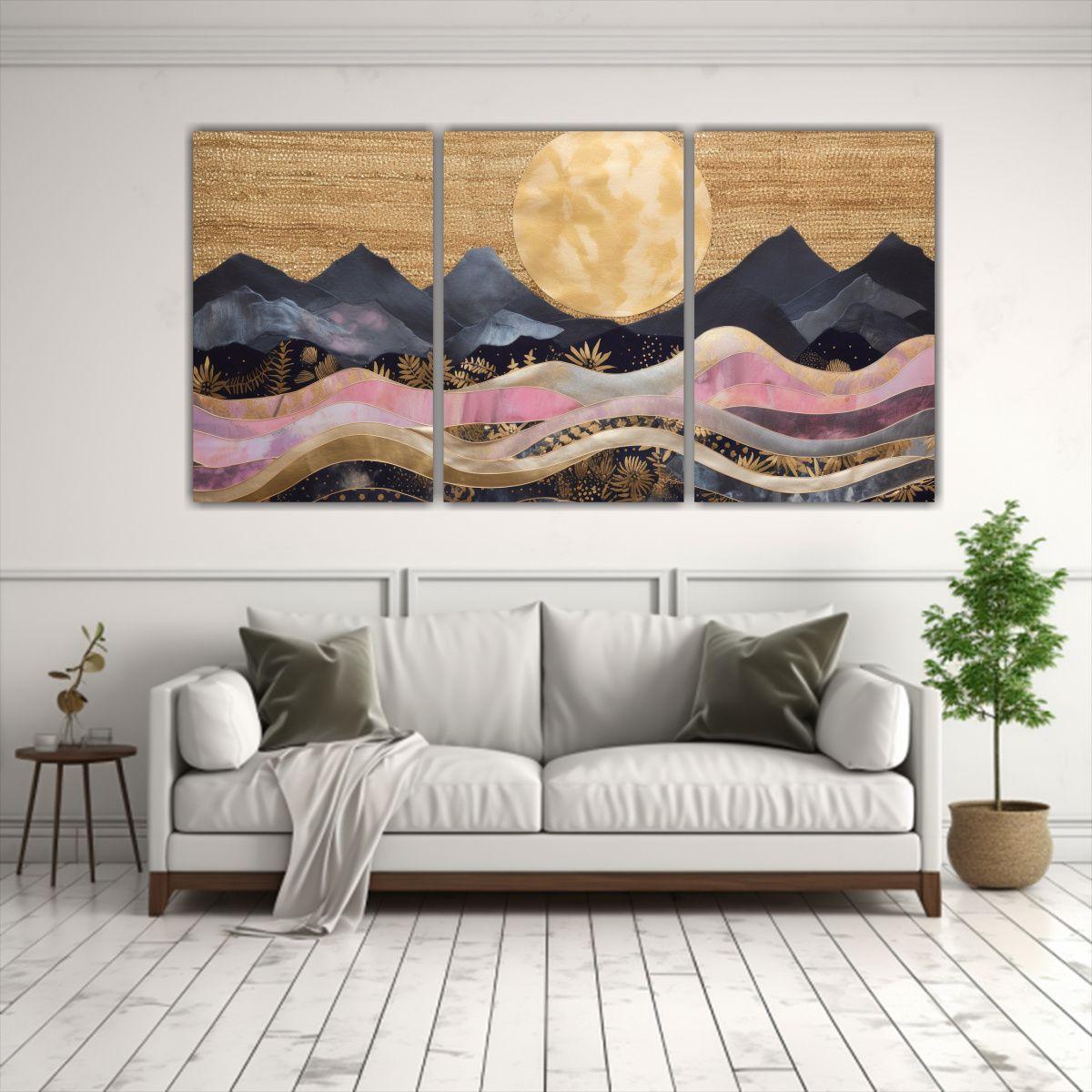 Pintura Con Luna Cerca De Las Montañas 60x30 Cm-2